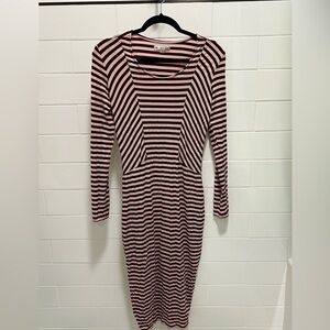 Striped Long-Sleeve Bodycon Dress in Pink and Black